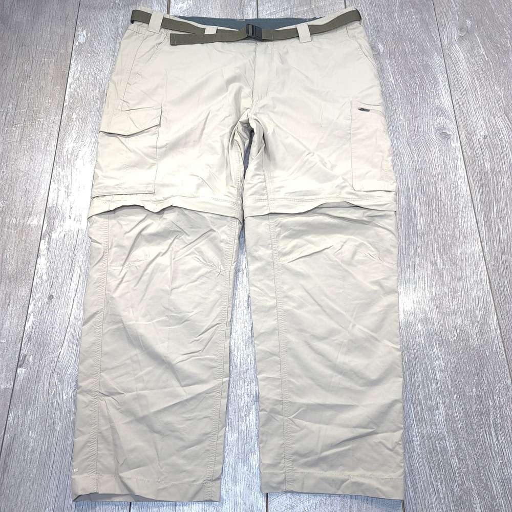Columbia Convertible Cargo Pants Mens 42x29 Beige Silver Ridge Hiking Zip Off